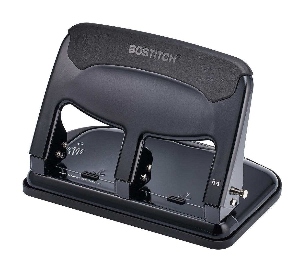 Bostitch Office EZ Squeeze Heavy Duty 3-Hole Punch for Home Office & School, 40-Sheet Capacity, One-Touch Reduced Force, Sleek Black Design
