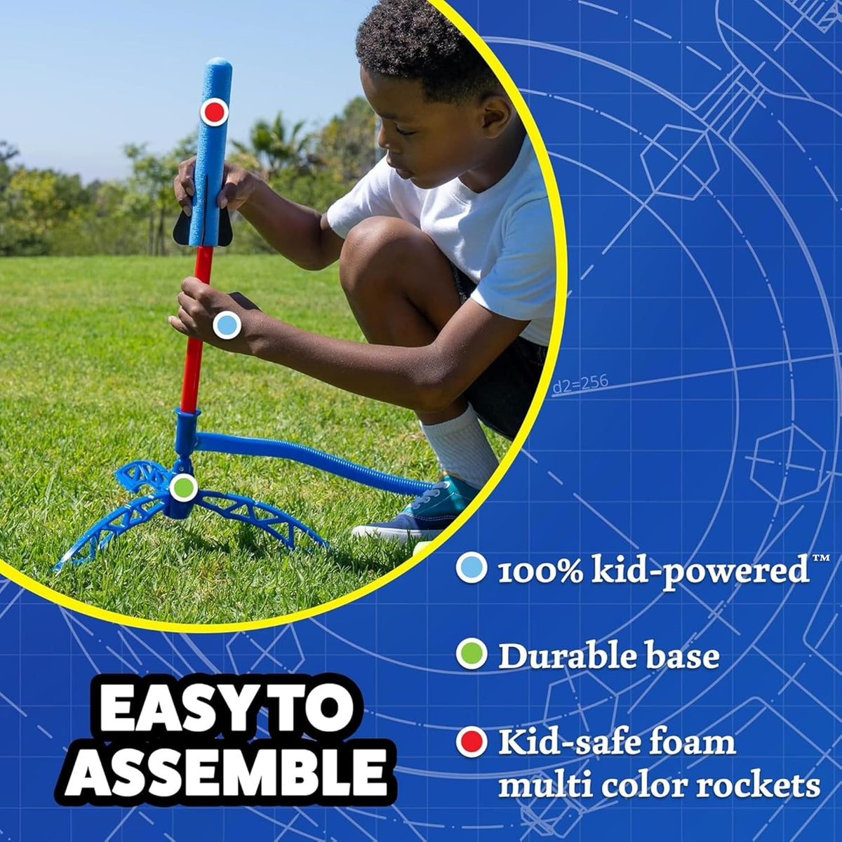 Stomp Rocket Jr Multi-Color Rocket Launcher for Kids, 8 Rockets