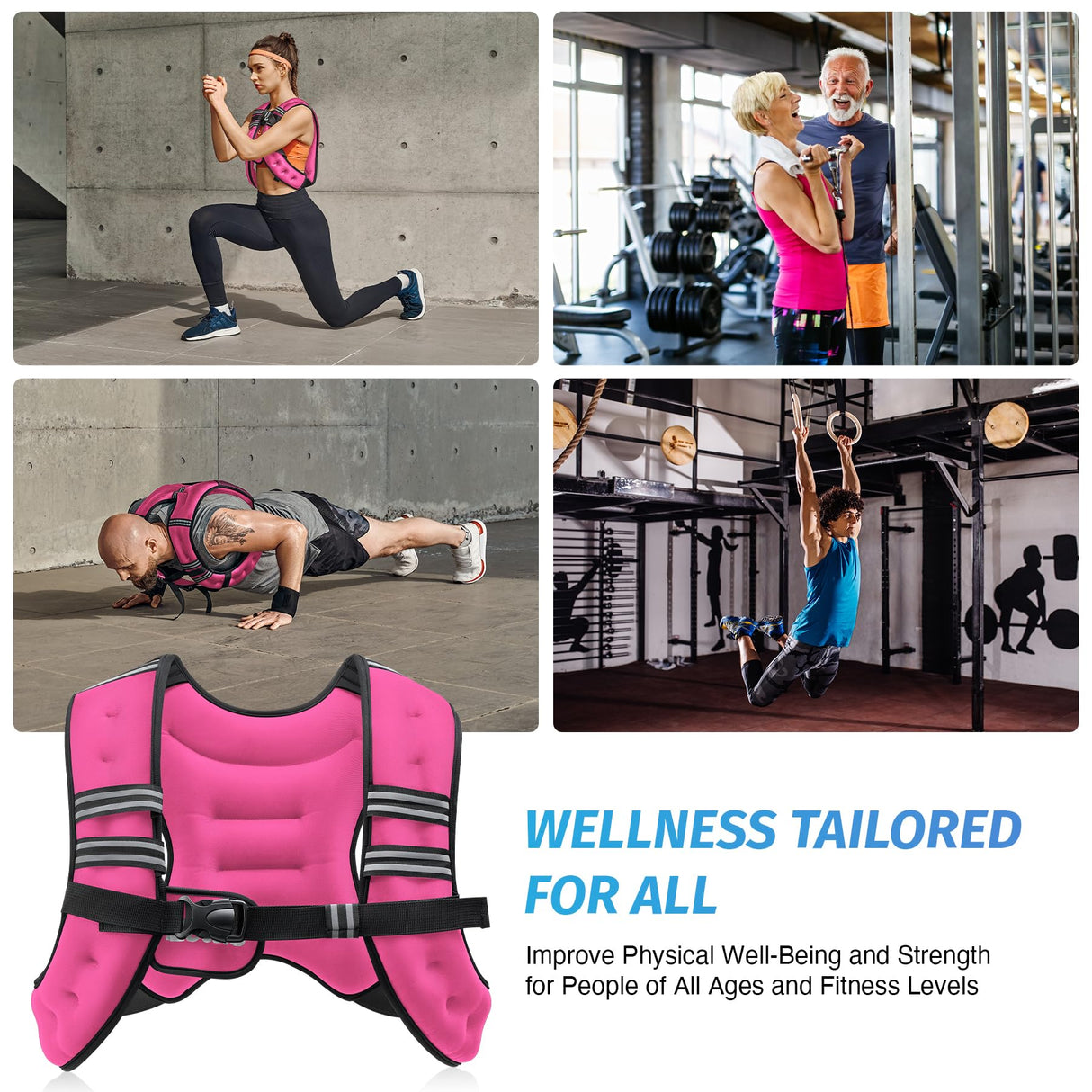 ZELUS Weighted Vest, 6lb/8lb/12lb/16lb/20lb/25lb/30lb Weight Vest with Reflective Stripe for Workout, Strength Training, Running, Fitness, Muscle Building, Weight Loss, Weightlifting, Pink(8 lb)