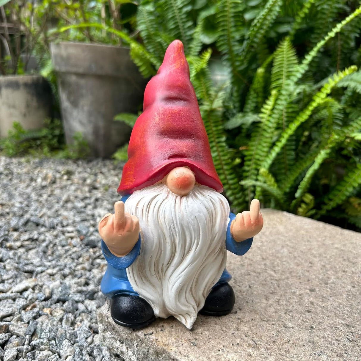 Middle Finger Gnome Statue 7.8in, Naughty Garden Gnome Statue Decoration and Lawn Ornament - Funny Garden Gnomes for Outdoor or Home Decor