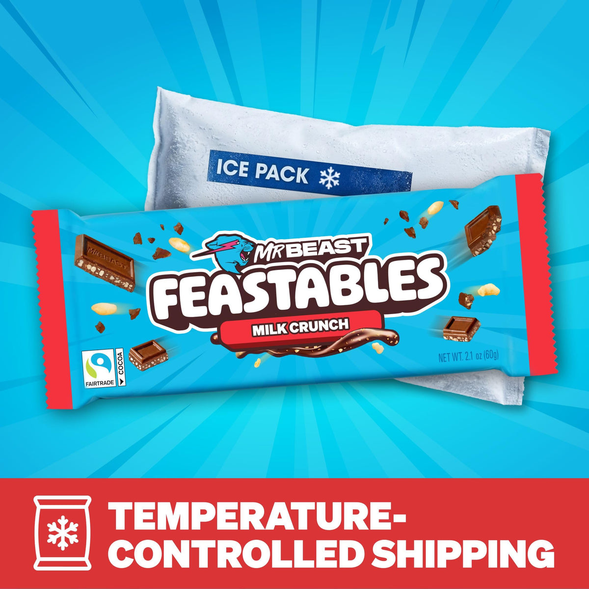 MrBeast Feastables Milk Chocolate Crunch Bar, King Size, 10 Count