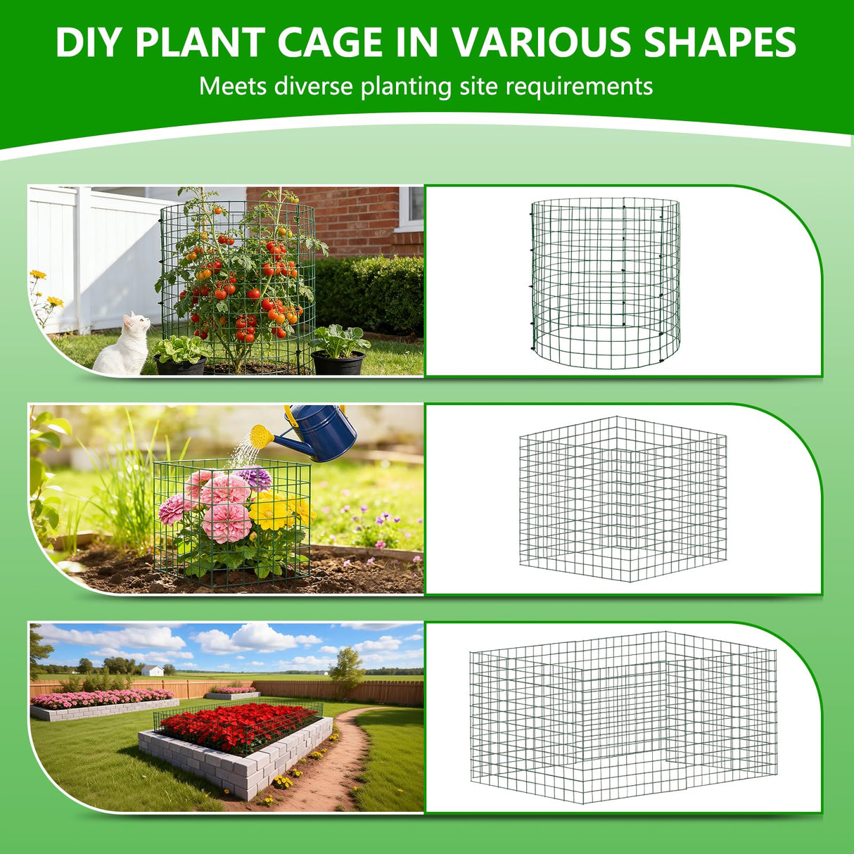 6 Pack 12x16 Inch Plant Protector Cages, Metal Garden Cages for Animals