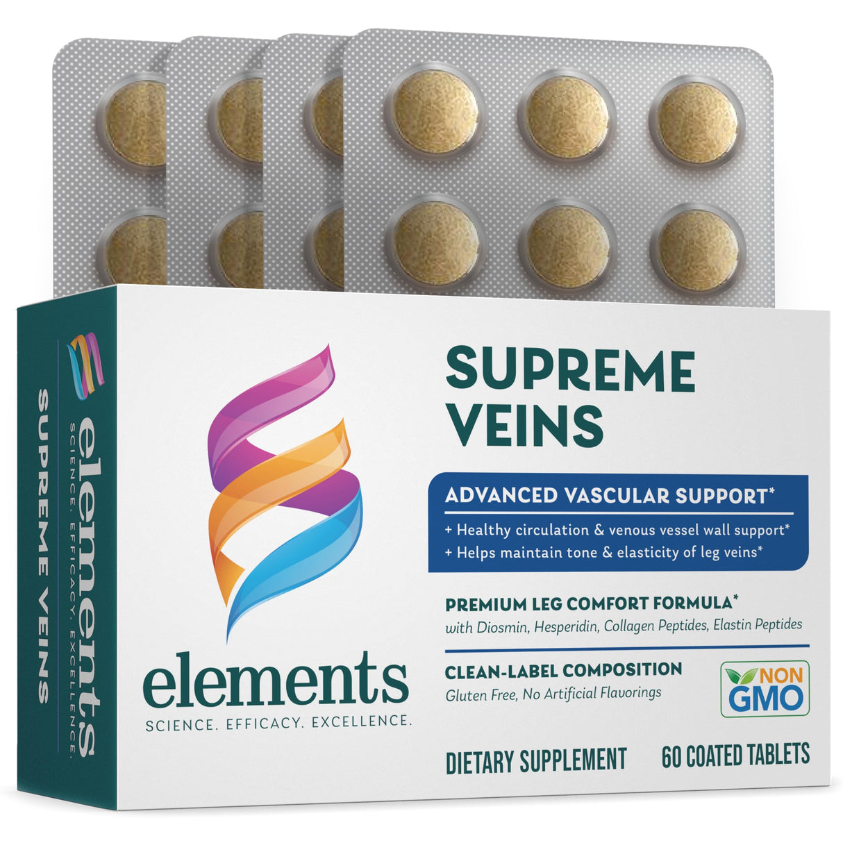 Elements Supreme Veins, 60 Tablets (30 Day Supply), Advanced Vascular Support Supplement, Supports Healthy Circulation and Elasticity in Leg Veins, Gluten Free