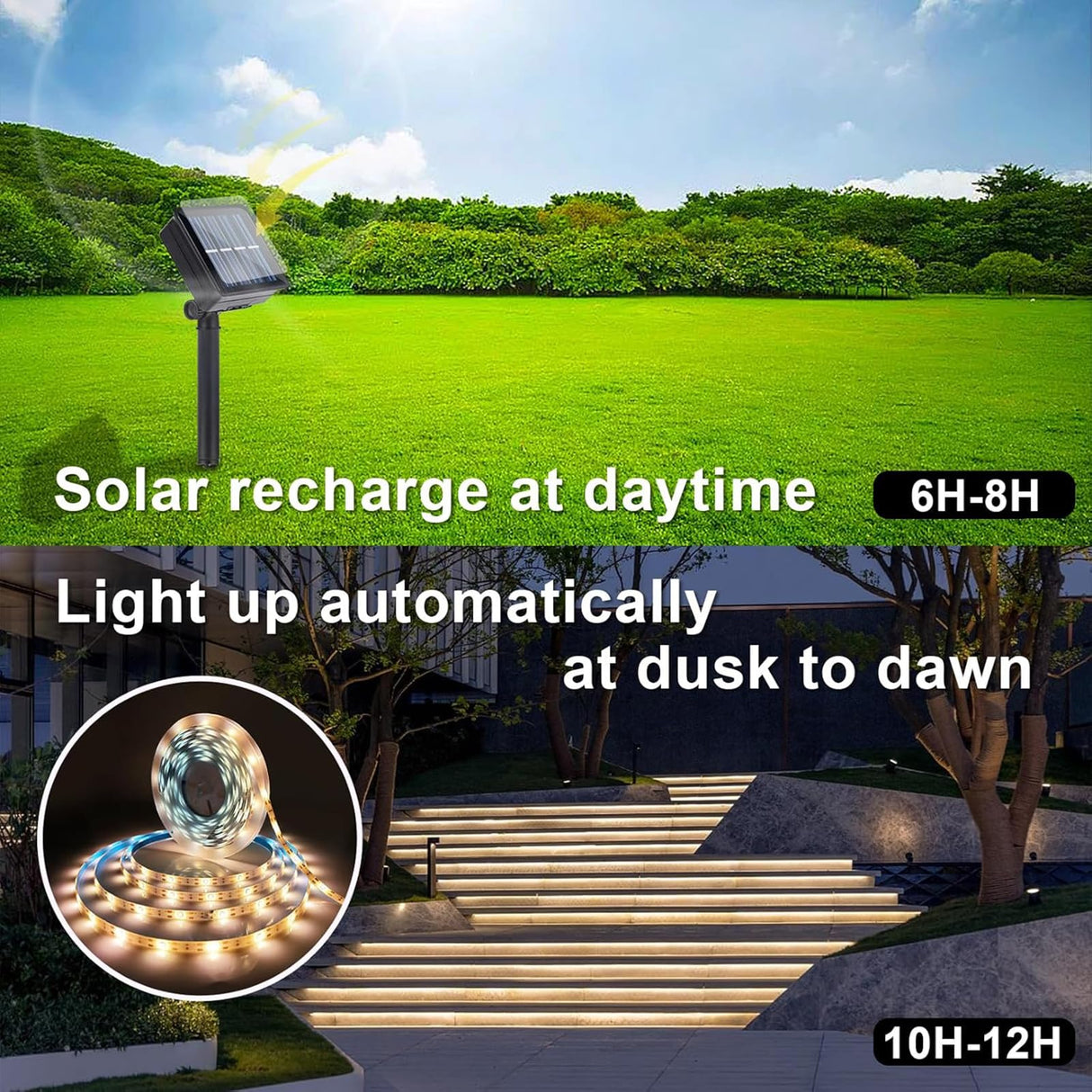 Solar LED Strip Lights Outdoor String Light Waterproof 20FT 180LED Cuttable Tape Rope Solar Lighting for Garden Path, Deck, Yard, Stair, Step, Christmas Decorative Lighting 2 Packs
