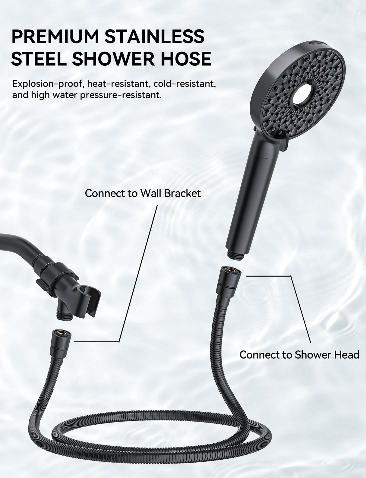 Magichome Shower Head with Handheld, High Pressure 10-Spray Detachable Chrome Showerhead with Stainless Steel Hose, Black