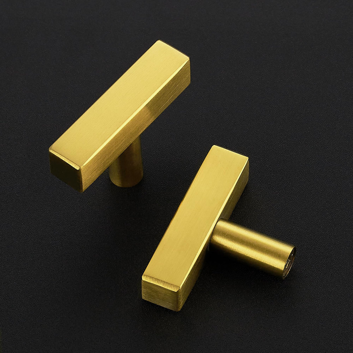 Ravinte Decor 25 Pack Gold Cabinet Knobs - Sqaure Bar Cabinet Pulls Brushed Brass Knobs for Kitchen Drawer Stainless Steel Dresser Pulls for Kitchen Hardware 2in Length Single Hole