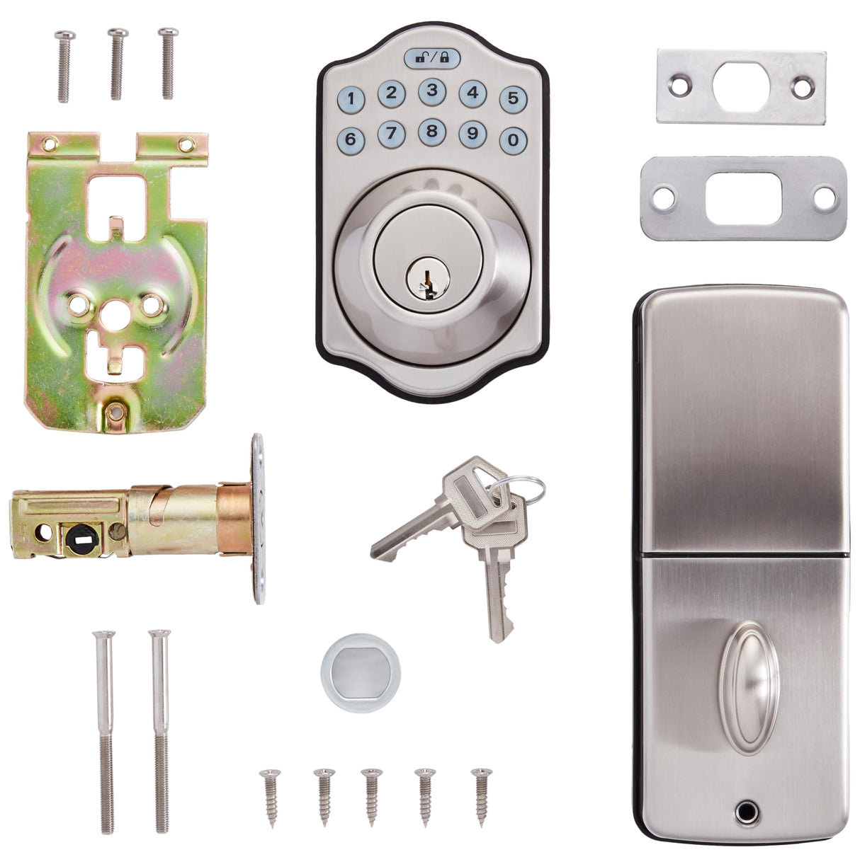Amazon Basics Electronic Keypad Deadbolt Door Lock with Auto Lock, Customizable User Codes, One-time Codes, Touch-Control Keyless Entry, Traditional, Satin Nickel, 1-Pack