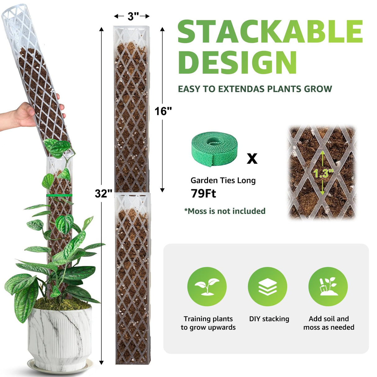 Sisher 6 Pcs Monstera Moss Pole,Plastic Moss Poles for Climbing Plants