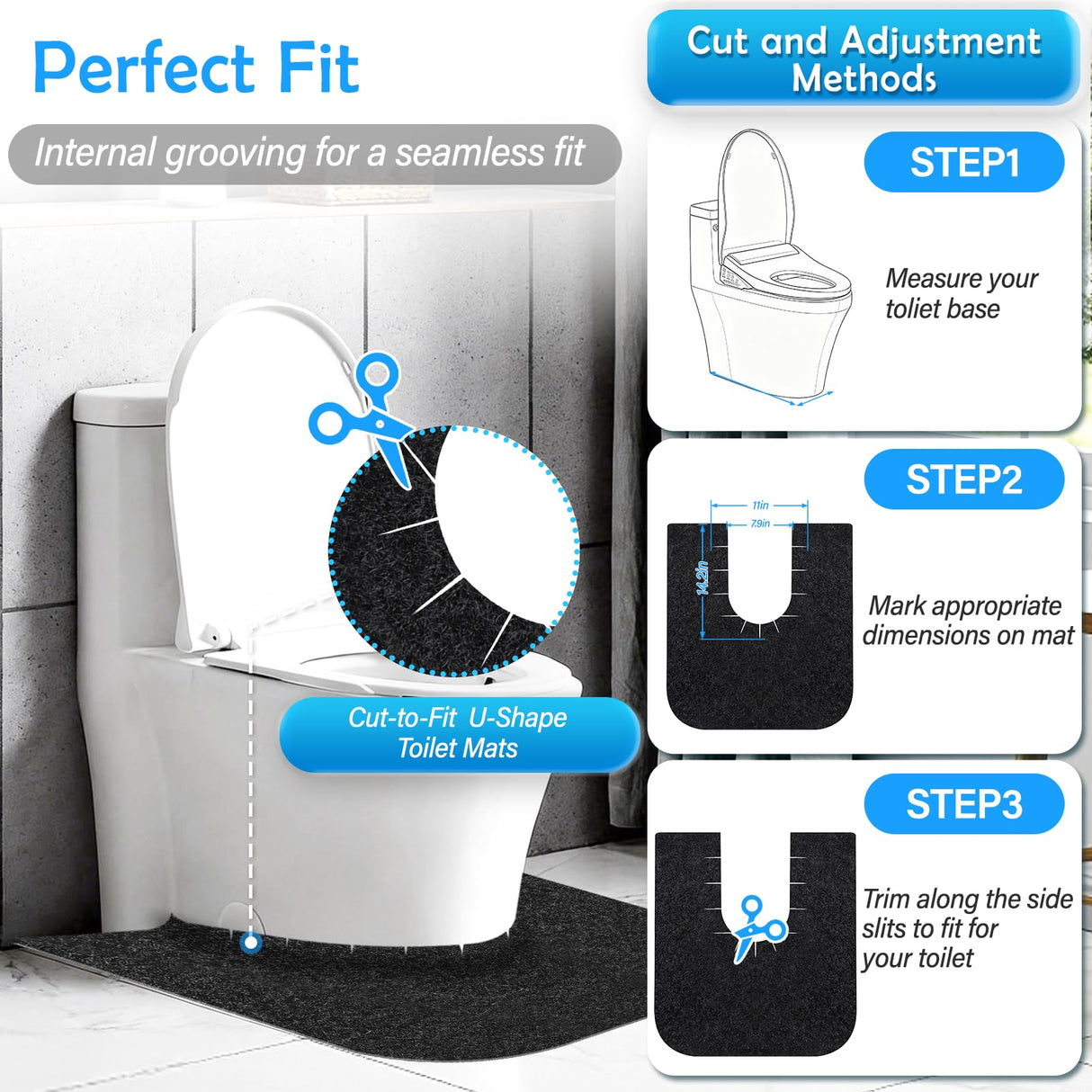 4 Pack Toilet Mats,Upgrade Toilet Floor Protector from Urine,Toilet Rugs U Shaped Washable,Toilet Mats for Bathroom,Around Toilet Floor Protector,Potty Training Mats for Bathroom