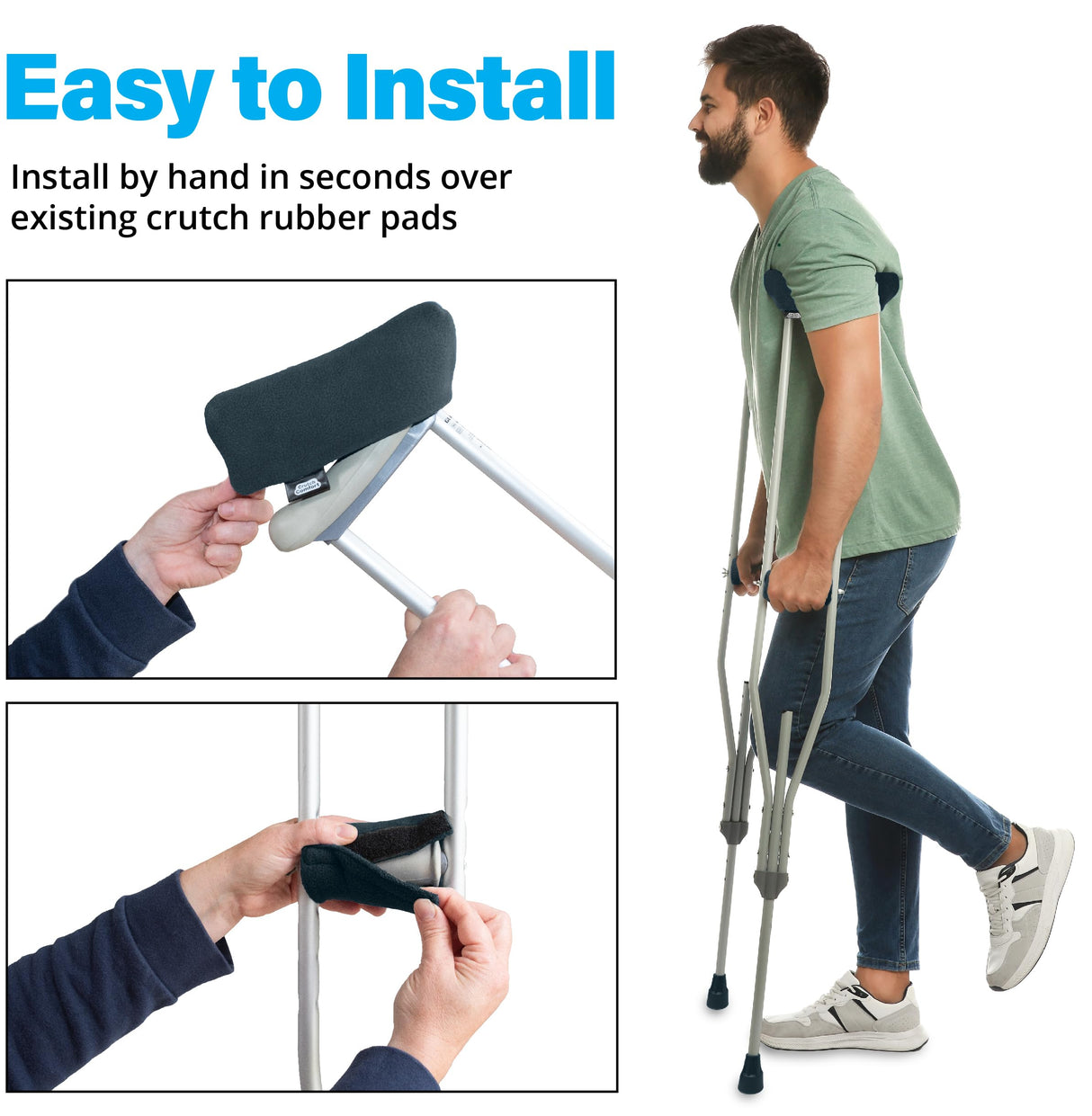 Universal Crutch Underarm Pad and Hand Grip Covers - Luxurious Soft Fleece with Sculpted Memory Foam Cores (Classic Black)