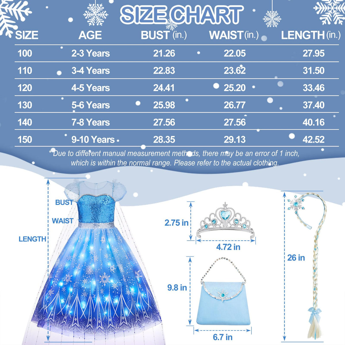 Davvew Princess Dresses for Girls Halloween Light Up Princess Costume for Little Girls Christmas Toddler Princess Dress Up Clothes