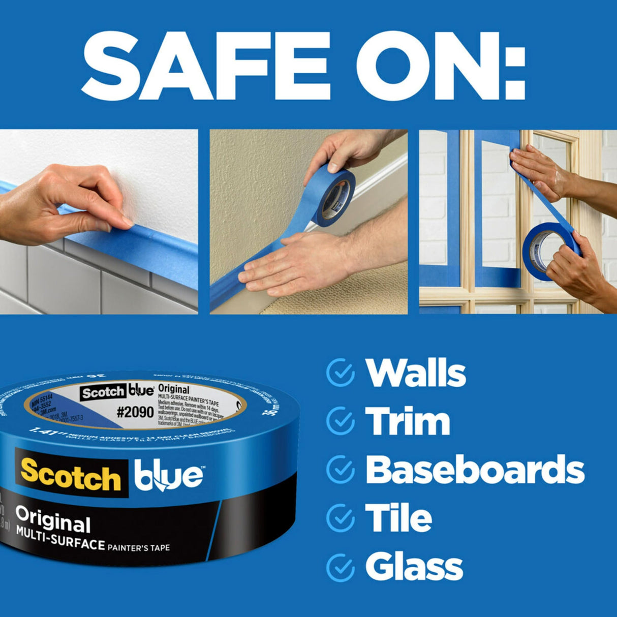 ScotchBlue Original Multi-Surface Painters Tape, 1 Inch Wide (0.94 In. x 60 Yds), 9 Rolls, Blue Paint Tape Protects Surfaces and Removes Easily, Masking Tapes for Indoor and Outdoor Use (2090-24AP9)
