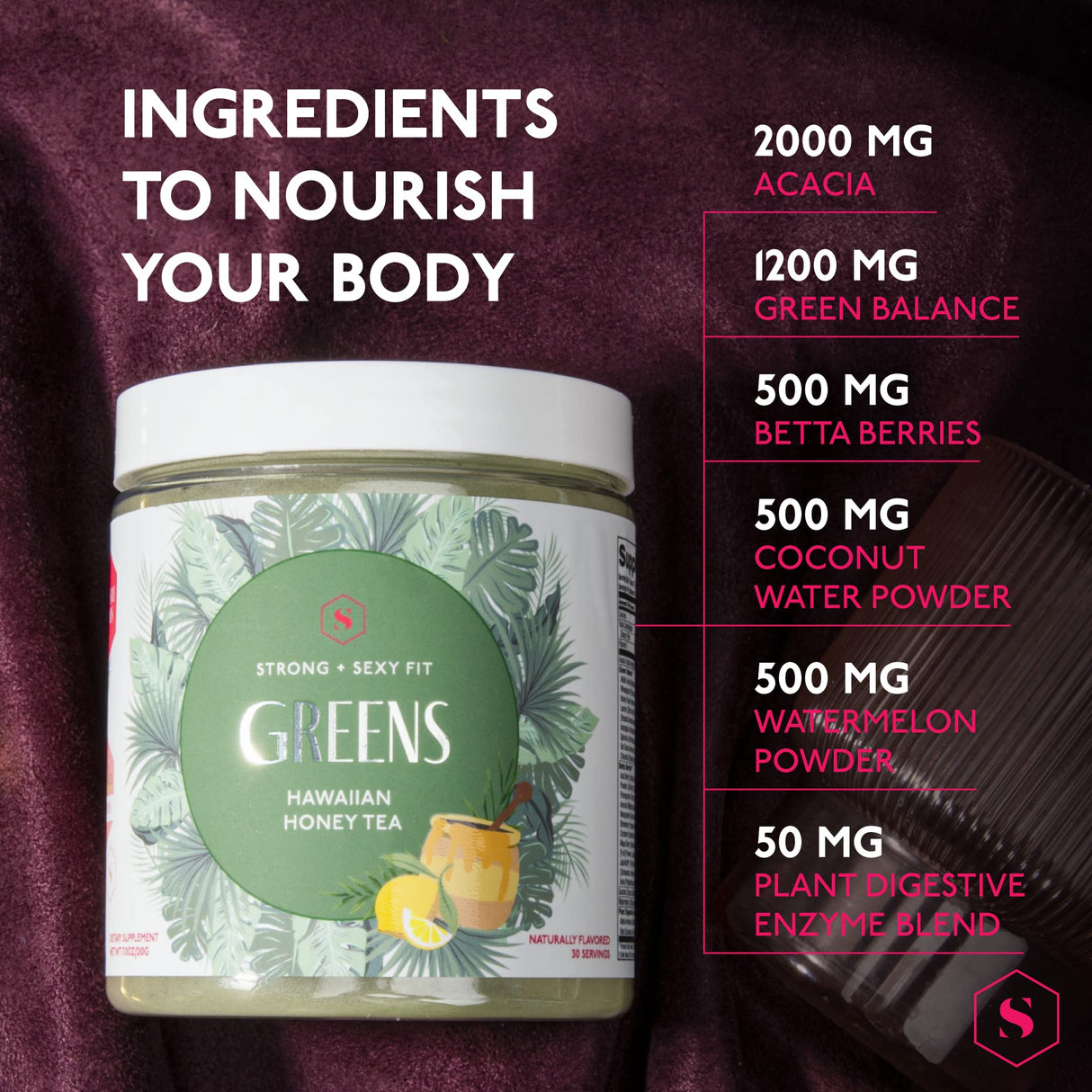 Strong + Sexy Fit Greens Powder, Green Juice Mix for Gut Health, Energy & Immune Support, Fruit and Veggies Supplement with Wheat Grass, Digestive Enzyme, Vitamin C, Electrolytes, Barley, 30 SVG