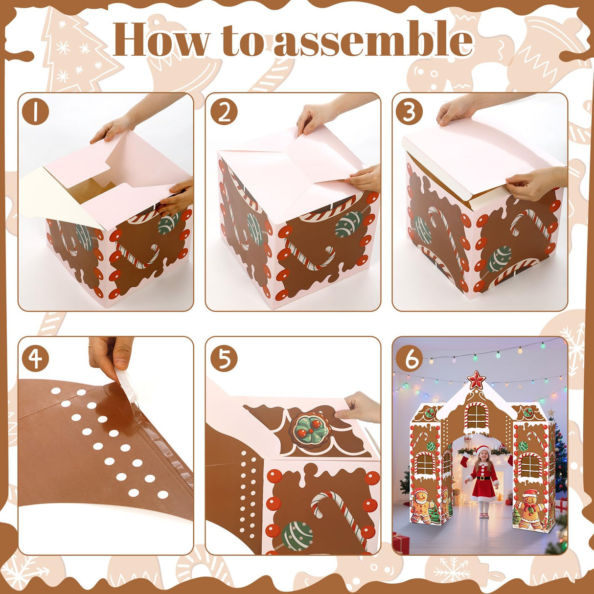 Bucherry 7 Pcs Gingerbread Playhouse Christmas Gingerbread House Decorations Christmas Cardboard Castle with Candy Arch 43 x 51 mas Party Decoration Box Fort for Xmas Winter Birthday Holiday Party