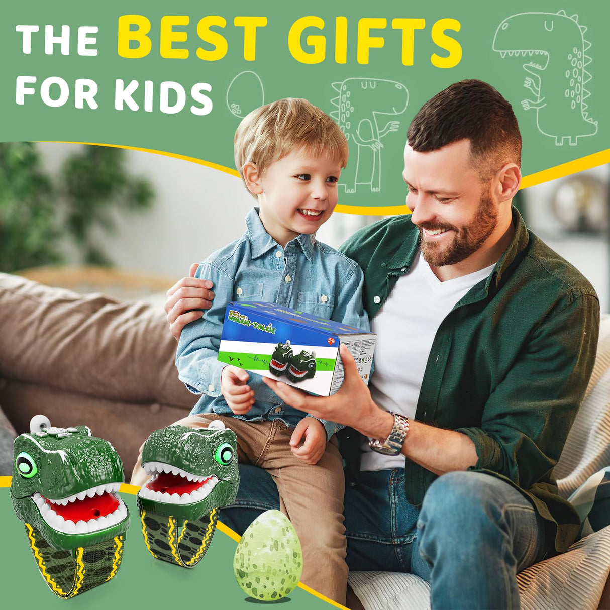 Dinosaur Walkie Talkies for Kids 2 Pack Camping Gear T-Rex Outdoor Toys for Boys Age 3-12 Year Old 3 Channel Long Range Birthday Gifts Easter Christmas Stocking Stuffers