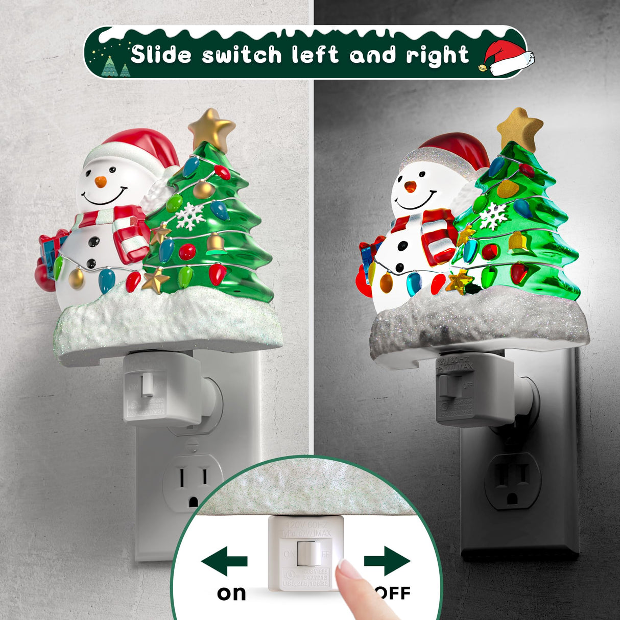 L LOHAS LED Christmas Night Lights Plug into Wall, 5000K Daylight, 360° Rotatable Christmas Tree & Snowman Nightlight, Night Light for Kids, Ideal for Christmas Home Decor, 1 Pack
