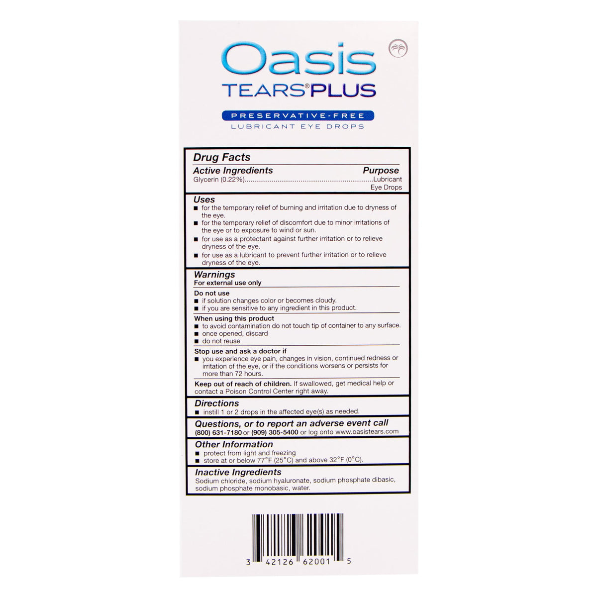 OASIS TEARS Plus Preservative Free Lubricating Eye Drops - 30 Vials