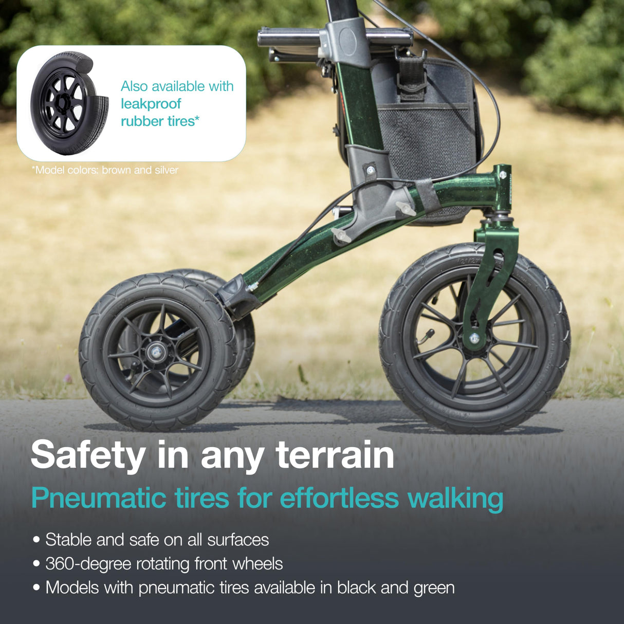 Helavo All Terrain Walker Rollator with 12” Pneumatic Tires – Foldable Outdoor Walkers for Seniors with Seat, Lightweight & Adjustable Height, Shock-Absorbing for Comfort on Any Surface