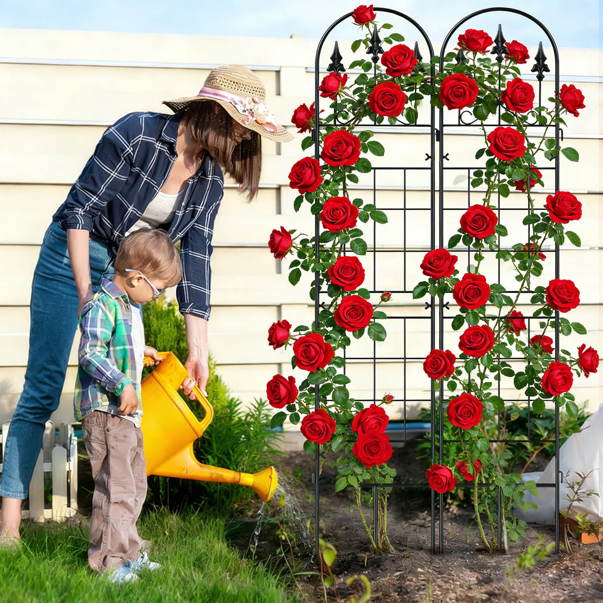 3 Packs Metal Garden Trellis for Climbing Plants (65.3'' x 40'') Rustproof Metal Garden Flower Rose Trellis, Outdoor Climbing Clematis Trellis Cucumbers Support for Courtyards Lawns