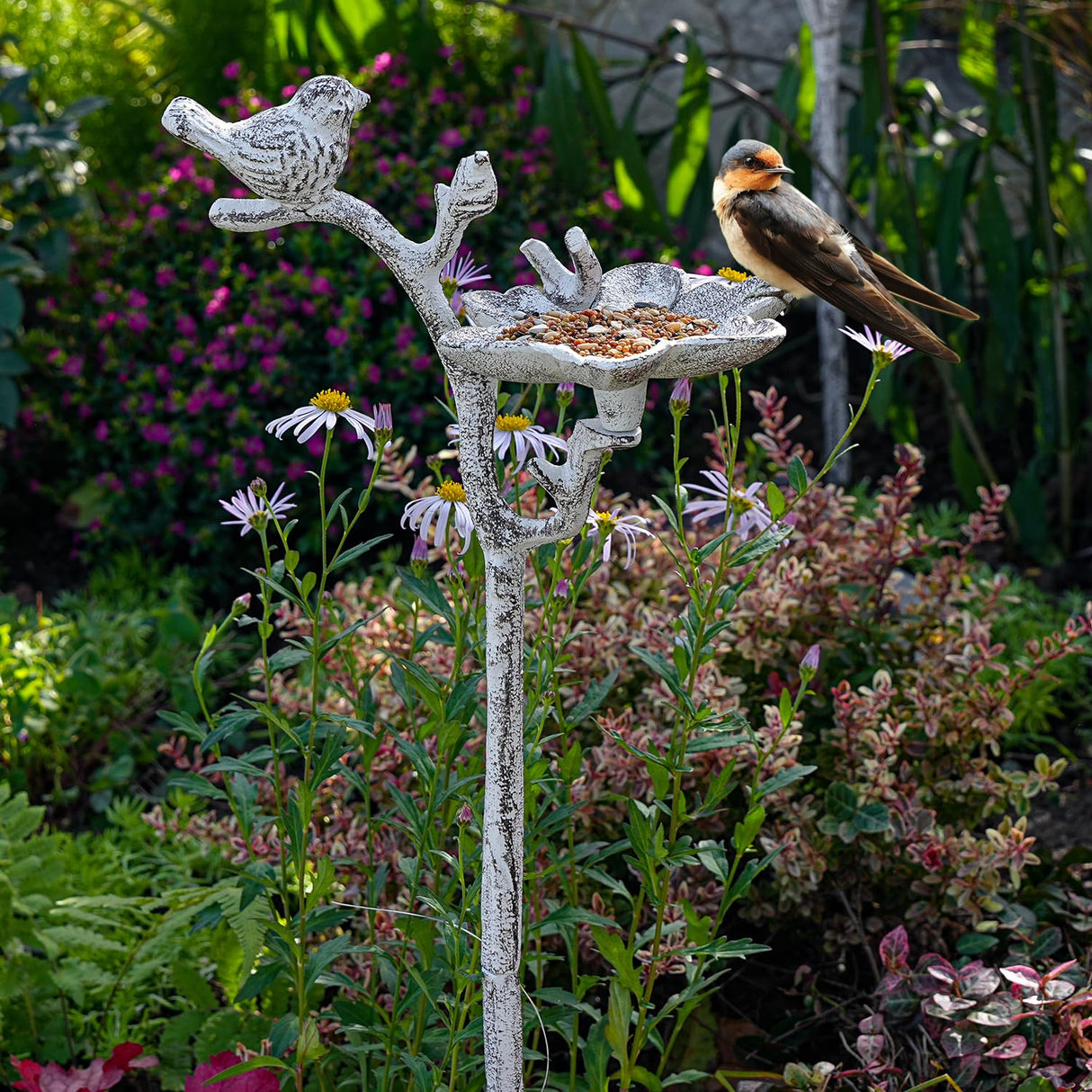 Sungmor Cast Iron Bird Feeder, Decorative Garden Stake, 26.2 Inches Tall