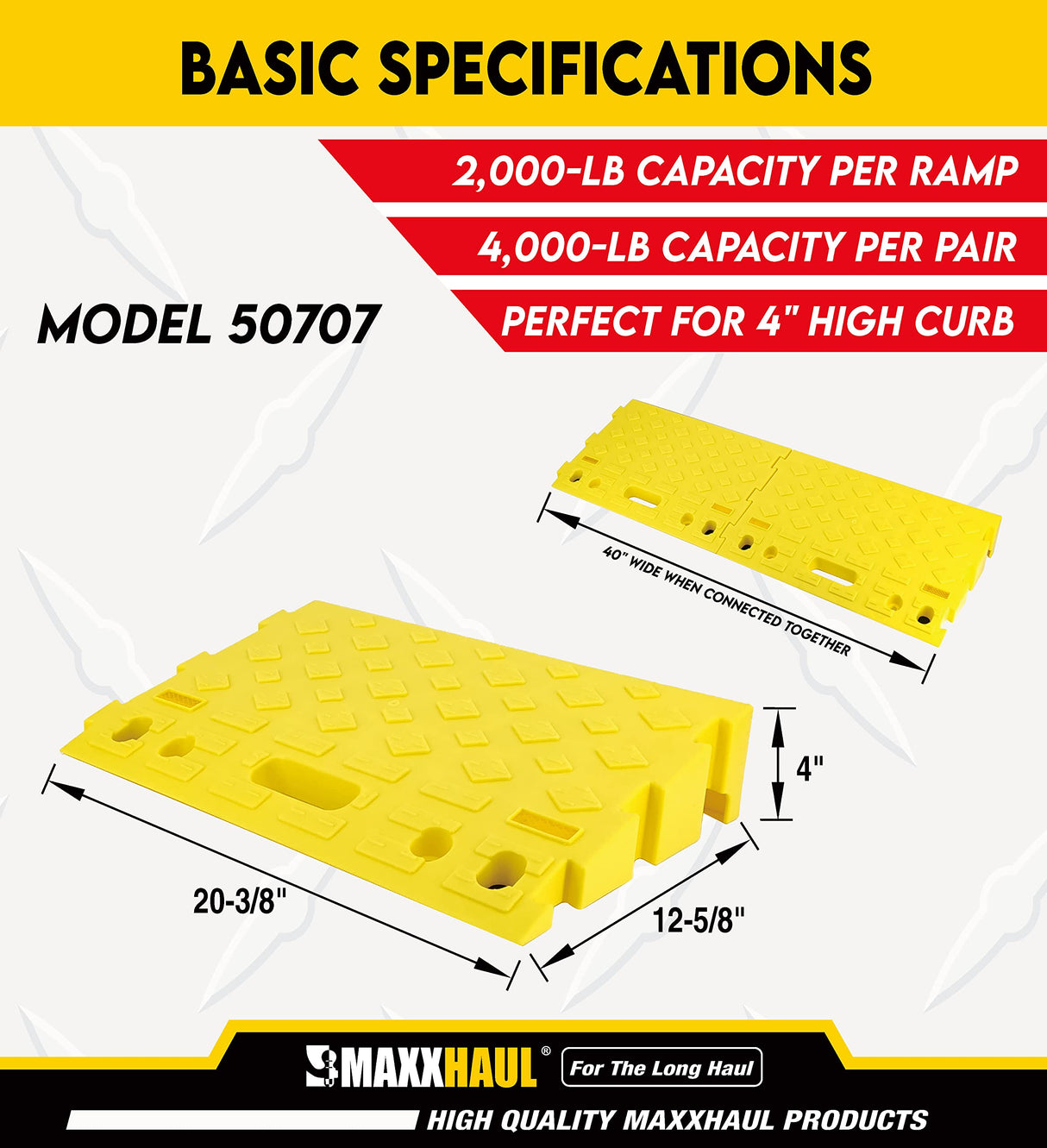 MAXXHAUL 50707 Portable Interlocking Plastic Curb Threshold Ramps Set (Yellow) for Loading Dock, Driveway, Sidewalk for Scooter, Wheelchair, Car, Truck, Motorcycle, Dolly