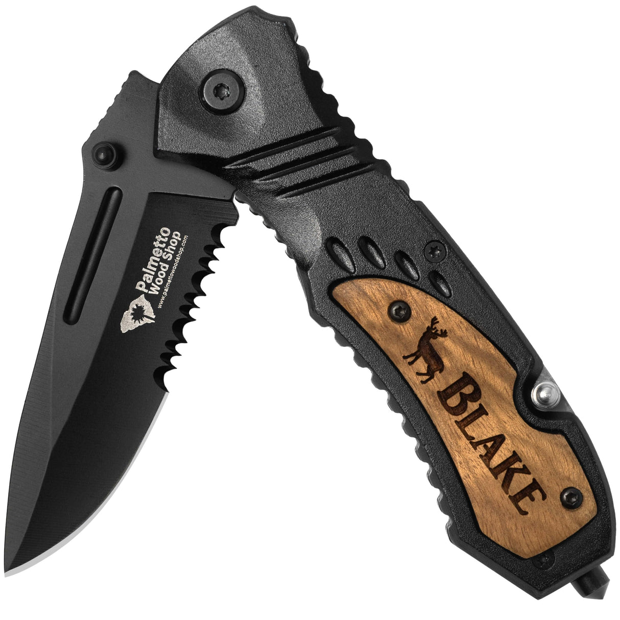 Palmetto Wood Shop Custom Engraved Pocket Knife for Men, Camping & Hunting