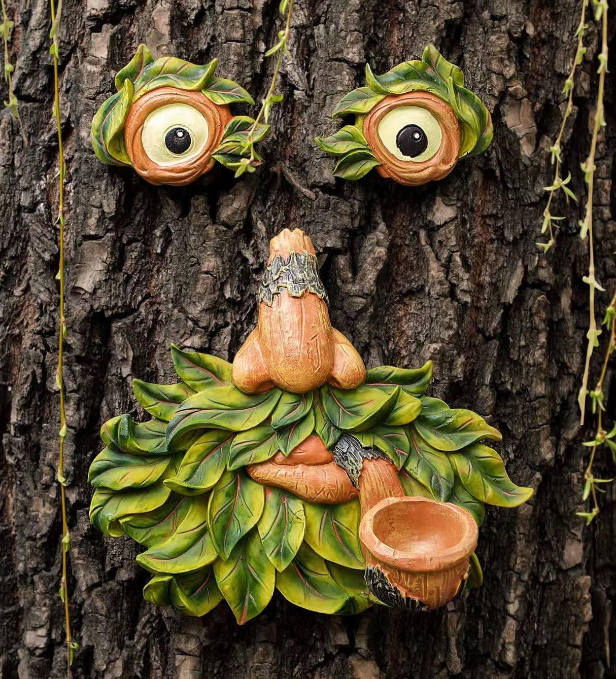 Flytime Tree Face Garden Decor with Bird Feeder - 12 Inch Whimsical Outdoor Statue, Weather Resistant Resin Tree Hugger Art for Yard & Garden