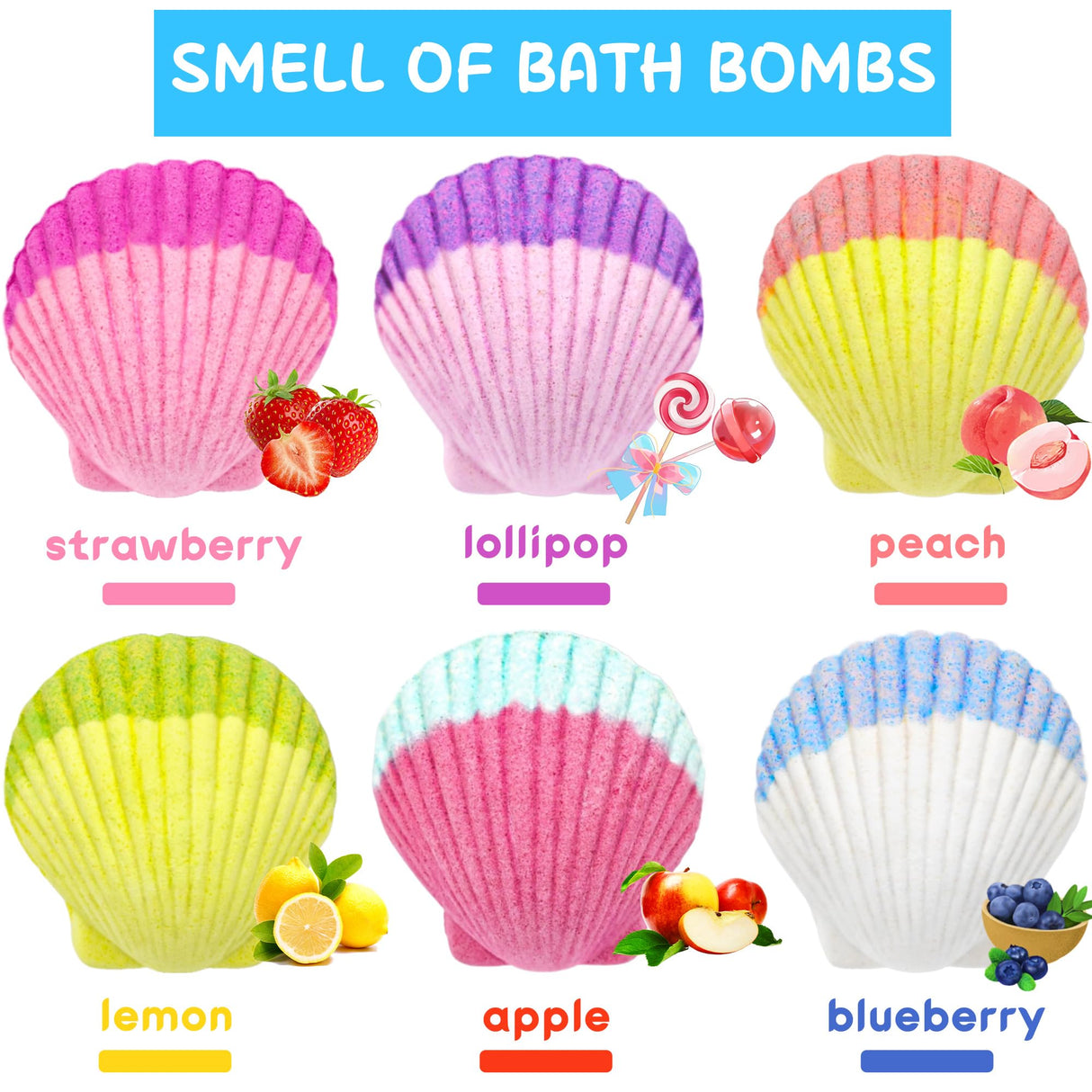 Mermaid Bath Bombs for Kids Girls with Surprise Inside, 6 Pcs Natural Fizzy Princess Fun Shell Bubble Bath Bomb Kit with Jewelry Toys, Christmas Easter Basket Stuffer Valentines Day Birthday Gift Set