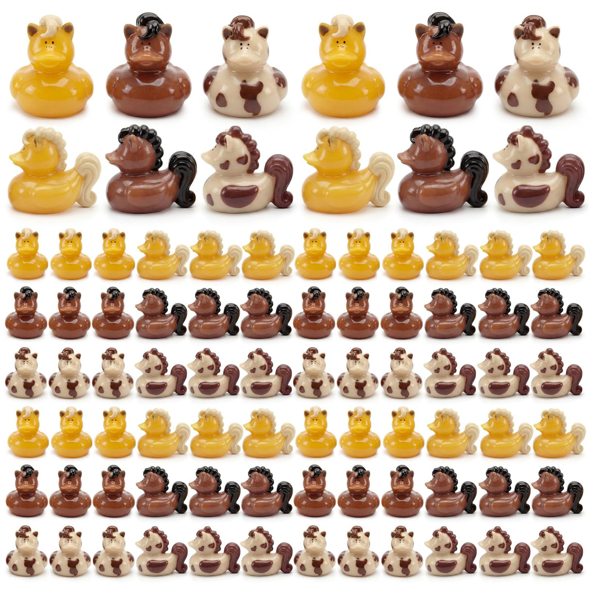 Memorywuu 72 Pcs Mini Horse Duck Bulk Tiny Bucking Bronco Duck Figurine Resin Pool Float Bath Decor Gift for Horse Racing Festival Basket Stuffers Table Party Decorations