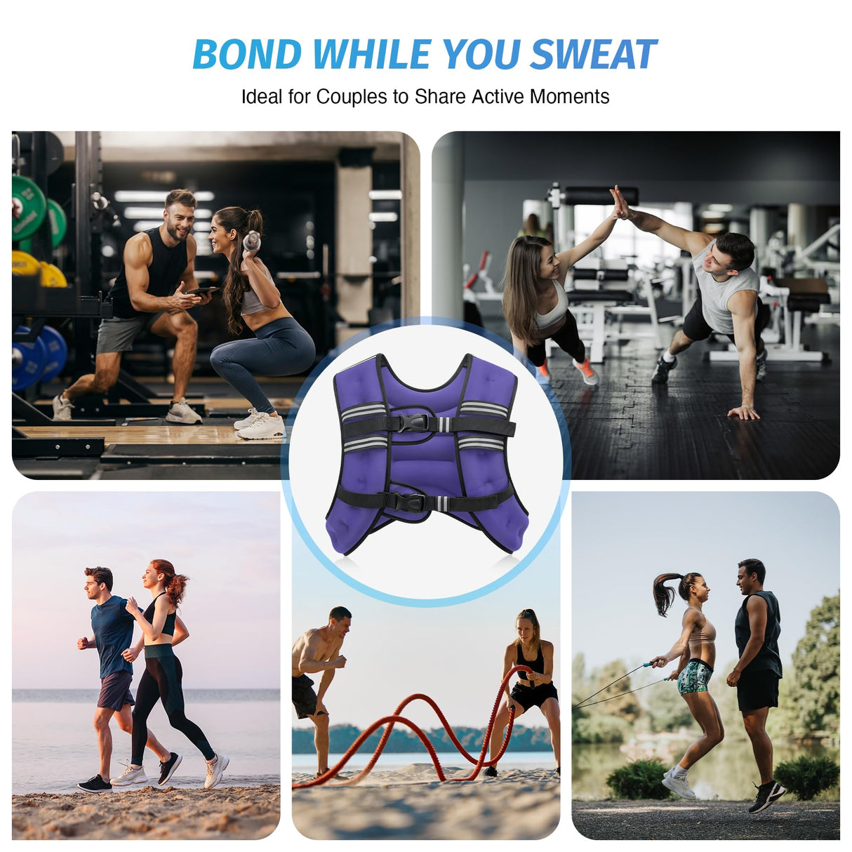 ZELUS Weighted Vest, 6lb/8lb/12lb/16lb/20lb/25lb/30lb Weight Vest with Reflective Stripe for Workout, Strength Training, Running, Fitness, Muscle Building, Weight Loss, Weightlifting, Violet(20 lb)