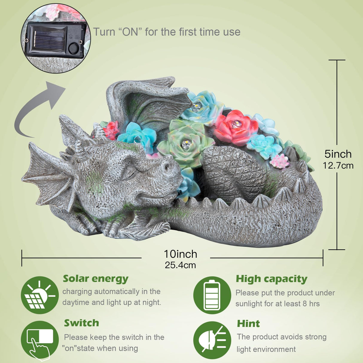 Garden Dragon Statue Outdoor Decor, Coiled Sleeping Dragon Figurine with Solar Light Succulent, Waterproof Resin Garden Sculpture for Outside Lawn Patio Yard Ornament