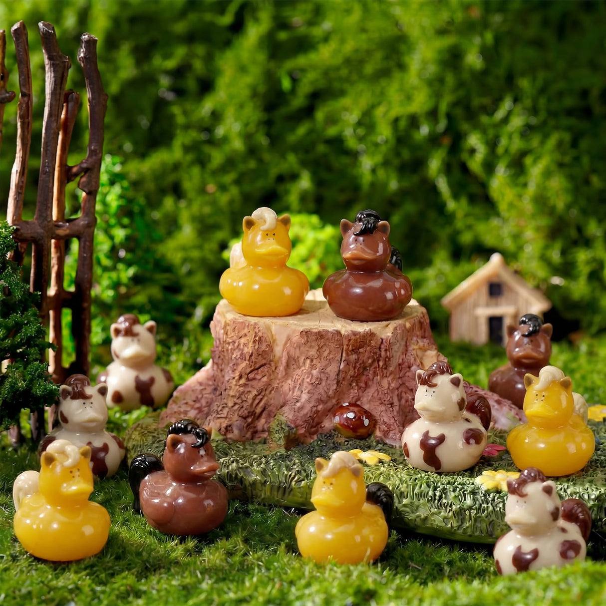 Memorywuu 72 Pcs Mini Horse Duck Bulk Tiny Bucking Bronco Duck Figurine Resin Pool Float Bath Decor Gift for Horse Racing Festival Basket Stuffers Table Party Decorations