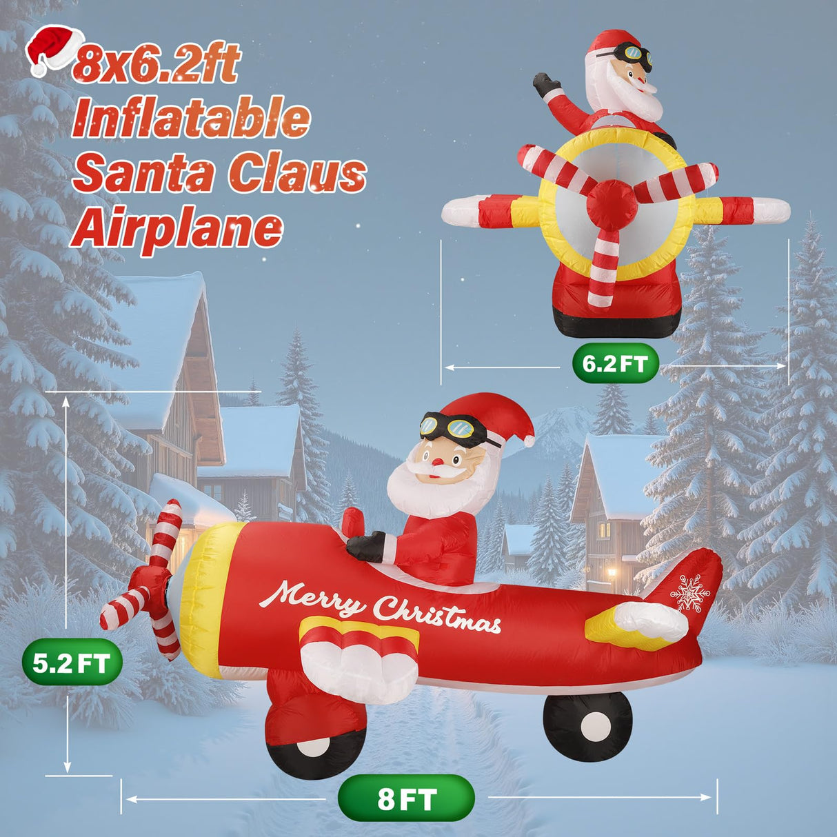 8 FT Christmas Inflatable Decorations,Santa Claus on Flying Animated Airplane with Poweful Blower,Outdoor Xmas Blow Up Decorations,Built-in Bright LED Lights for Indoor Outdoor,Lawn,New Year Gifts