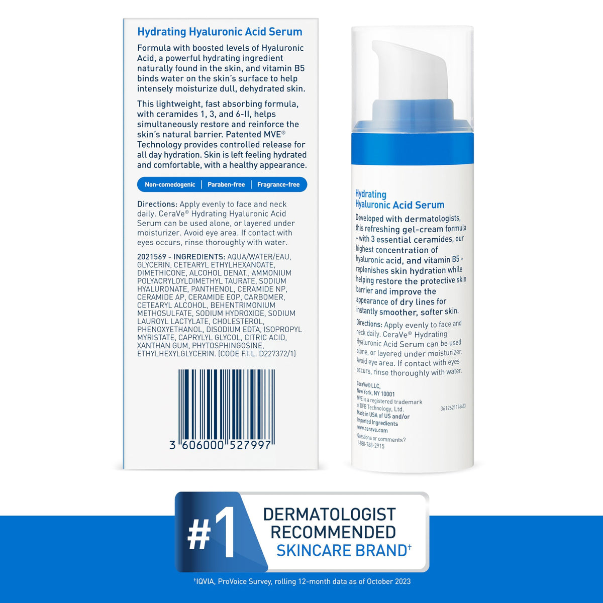 CeraVe Hyaluronic Acid Serum for Face, Hydrating Serum for Dry Skin, 1oz
