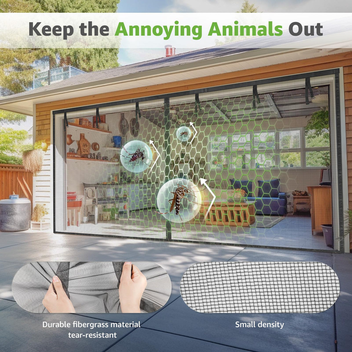 Garage Door Screen for 1 Car, 2 Car Garage, Magnetic Closure Heavy Duty Weighted Bottom Fiberglass Mesh Keep Annoying Animal Out (Black, 16 ft x 10 ft)