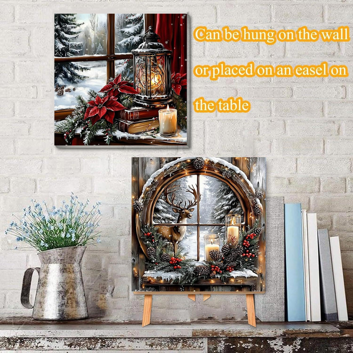 VIGEGU 4 Pack Christmas Paint by Numbers Kit for Adults with Framed,Deer Bell Lantern Gnome Paint by Number with Wooden Easel DIY Adult Painting by Number Kits for Wall Decor for Wall Decor 12x12in