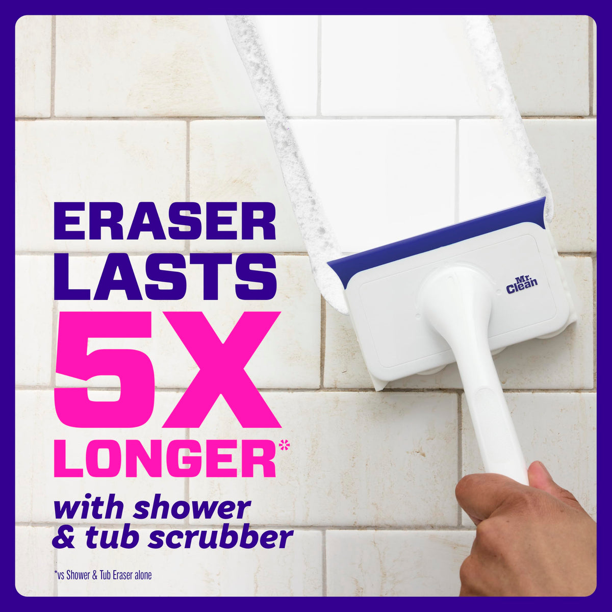 Mr. Clean Magic Eraser Shower & Tub Scrubber, Bathroom Cleaner, All in One Bathroom Cleaner, Lemon Starter Kit, 2 Scrubber, 5 Foaming Magic Erasers, 1 Whole Home Extra Durable Magic Eraser