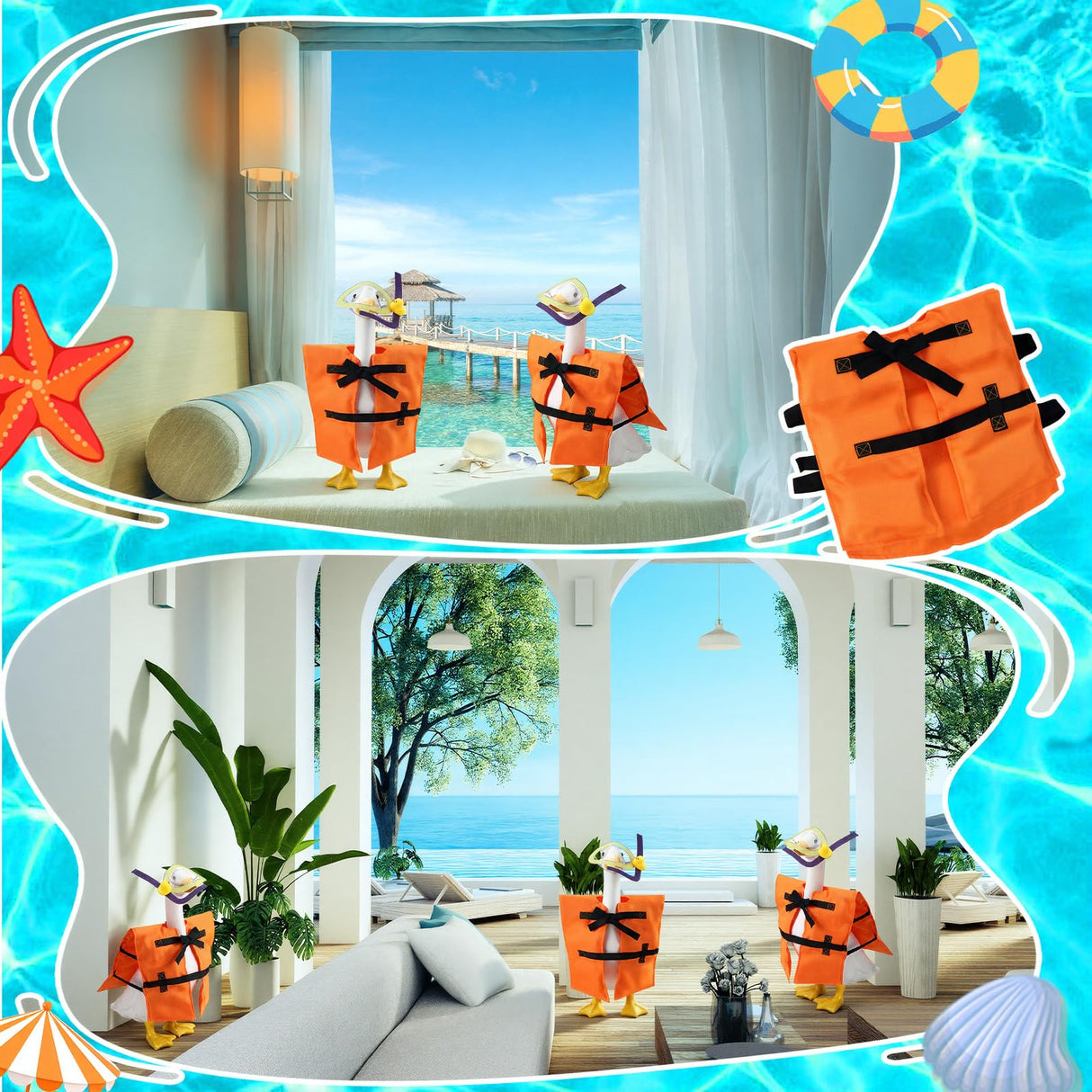 Outus Summer Porch Goose Outfits Set Includes Diving Life Jacket and Diving Snorkel Goggles 23" Goose Porch Clothing for Outdoor Swimming Pool Garden Yard Patio Lawn Statue