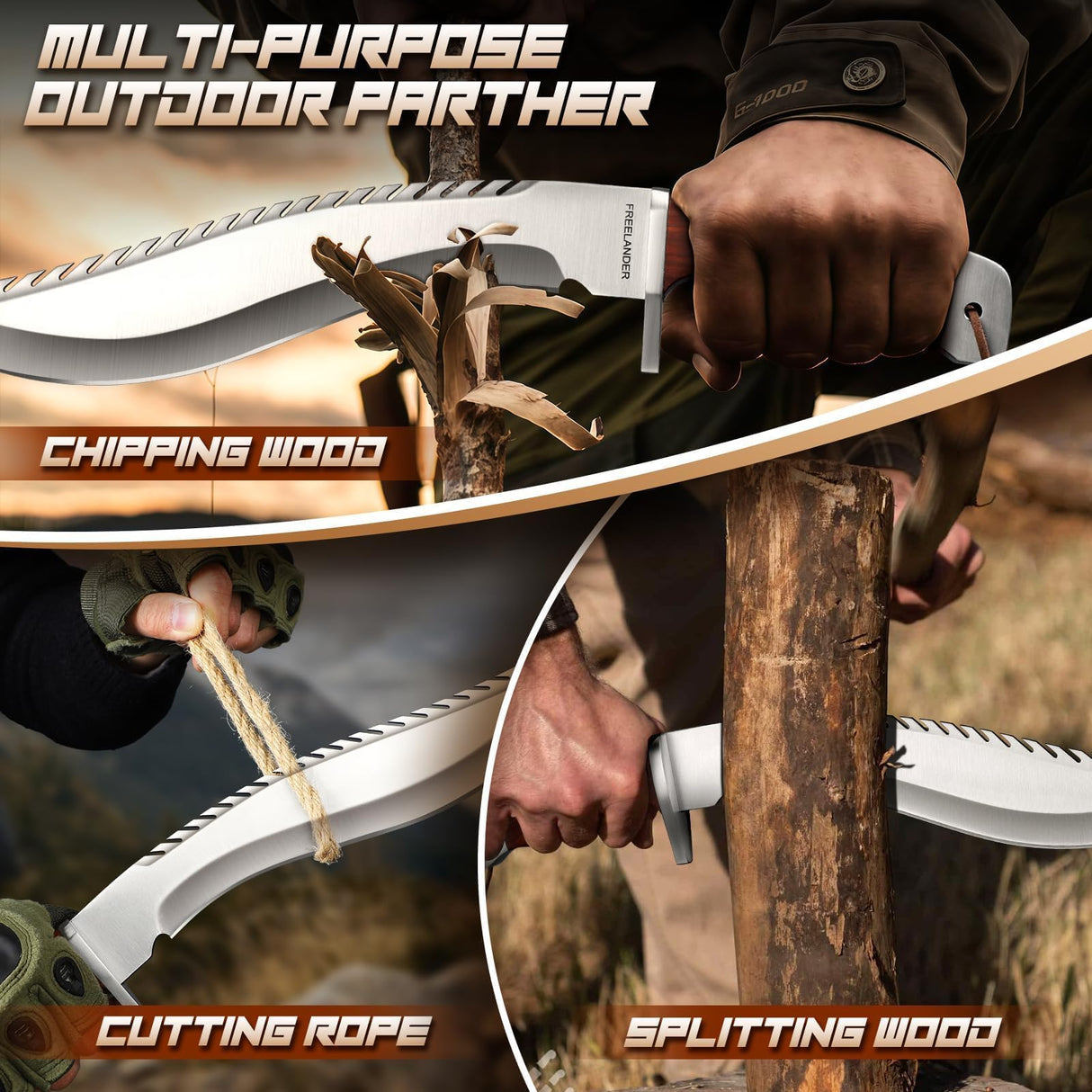 Freelander Full Tang Kukri Machete Knife with Leather Sheath for Yard Work