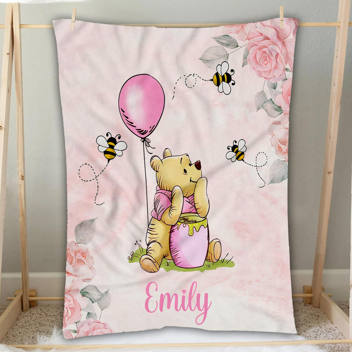 DUNITA Personalized Pooh Bear Blanket, Classic Winnie Blankets, Customized Baby Blankets for Girls Boy, Bear Throw Blanket, Pooh for Baby, Gift Birthday Christmas for Little Ones, Nursery Décor-01