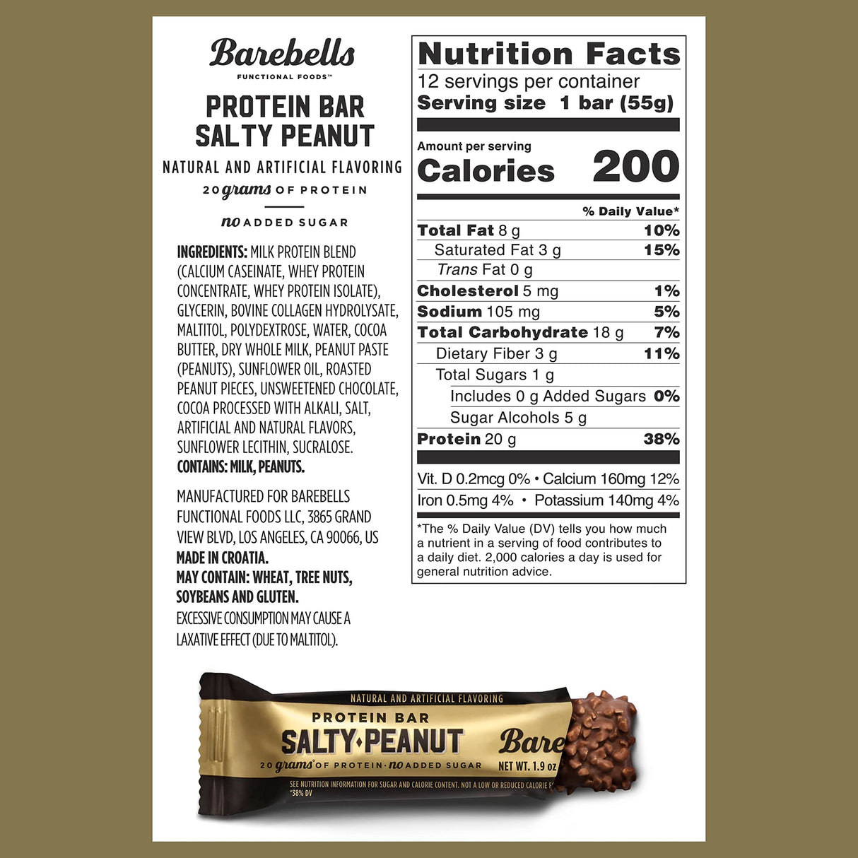 Barebells Protein Bars Salty Peanut - 12 Count, 20g High Protein Treats - Chocolate Nutrition Bar with 1g Total Sugars - On-The-Go Breakfast or Post-Workout Snack