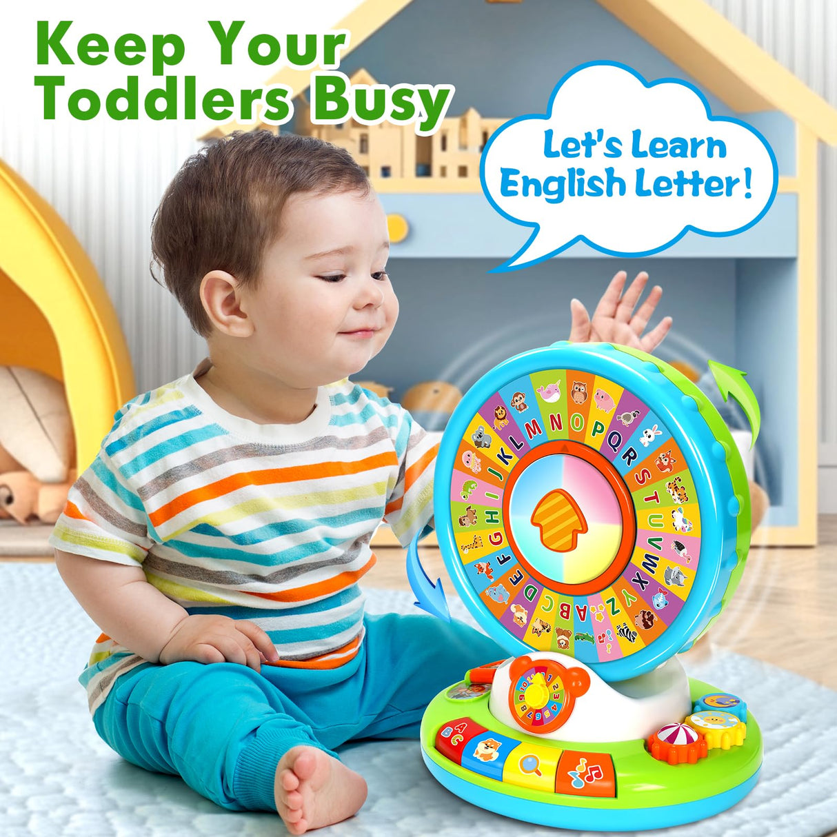 Learning Toy for Kids 1 2 3 Year Old Boys Girls, Spin and Sing Alphabet Zoo with Sounds, Interactive Educational Toys for Toddler 2-3, First Christmas 1st Birthday Gifts Toy