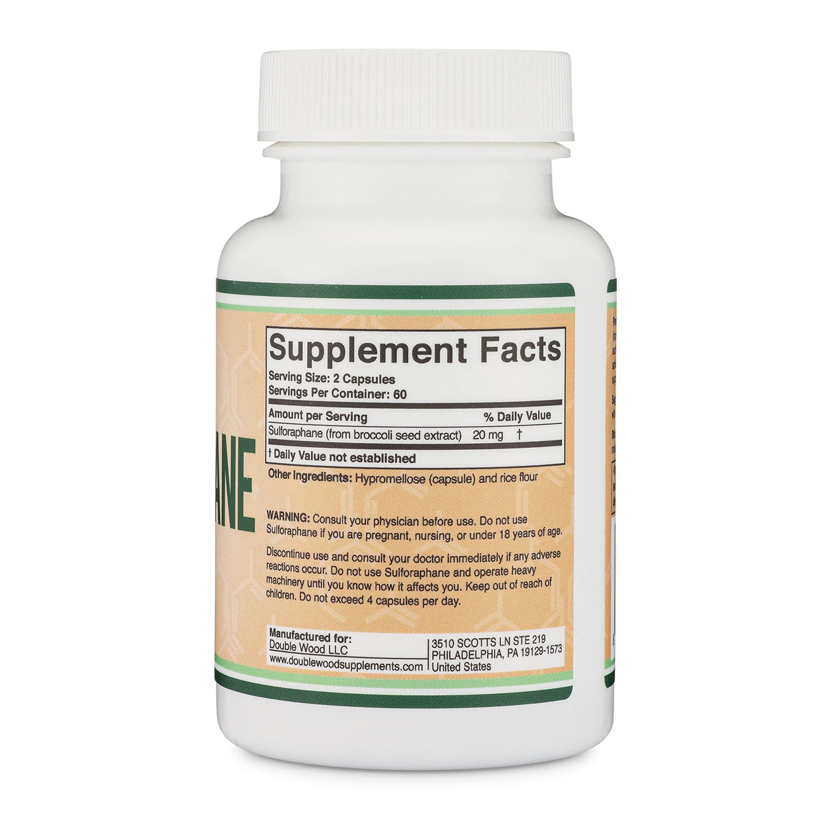 Sulforaphane Supplement - 20mg of Sulforaphane per Serving (120 Capsules) Potent Broccoli Extract for Healthy Aging (Derived from Broccoli Sprouts, Vegan Safe) by Double Wood