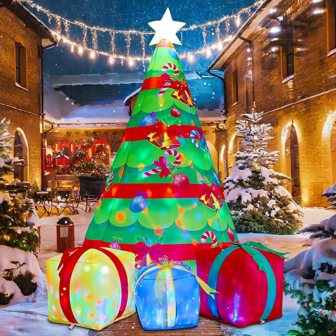 COMIN 7 FT Christmas Decorations Inflatables Tree Outdoor Blow Up Yard Gift Box with Built-in LEDs for Indoor Party Garden Lawn Decor