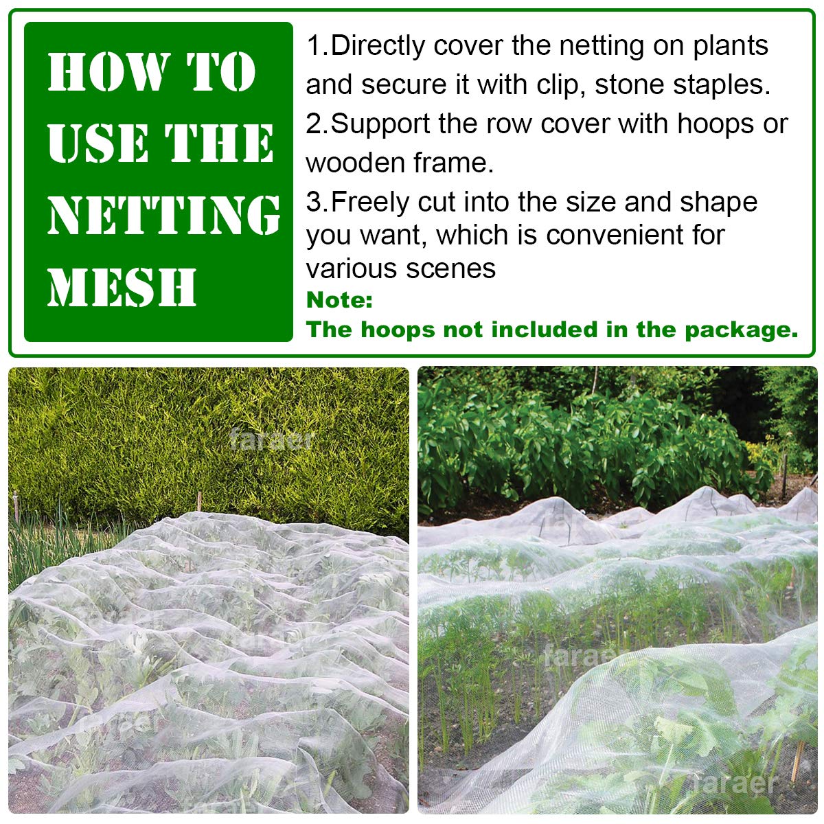 Garden Netting, Plant Covers 10x33Ft Net Ultra Fine Mesh Protection Netting for Vegetable Plants Fruits Flowers Crops Greenhouse Row Cover Raised Bed Barrier Screen Protection Net Cover (10x33ft)