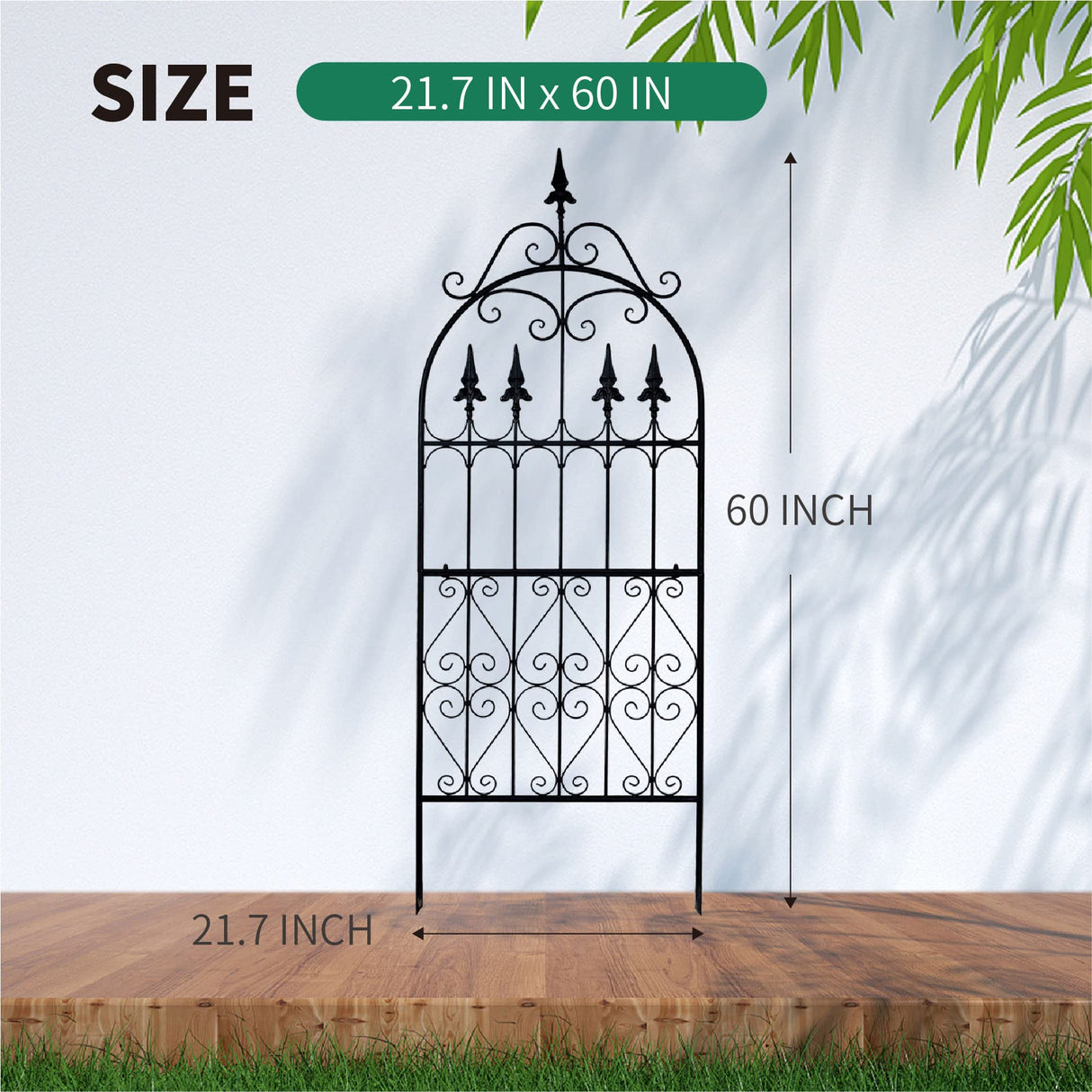 SCENDOR Garden Trellis for Climbing Plants, 60" H x 21.7" W Heavy Duty Metal Trellis, 5FT Rustproof Black Iron Vine Support Trellis with Ground Stakes, Decorative Cupid Arrow Design for Roses, Vines