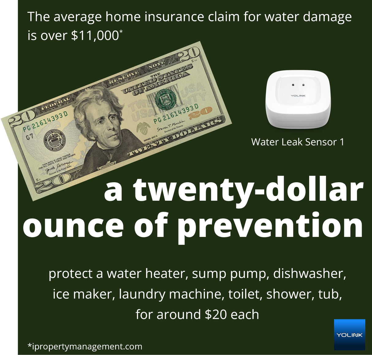 YoLink Water Leak Detector, 1/4 Mile World's Longest Range, Wireless Smart Water Leak Sensor, Alexa, IFTTT, Hub Required