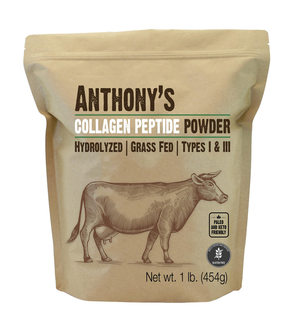 Anthony's Collagen Peptide Powder, 1 lb, Pure Hydrolyzed, Gluten Free, Keto and Paleo Friendly, Grass Fed, Unflavored, Non GMO