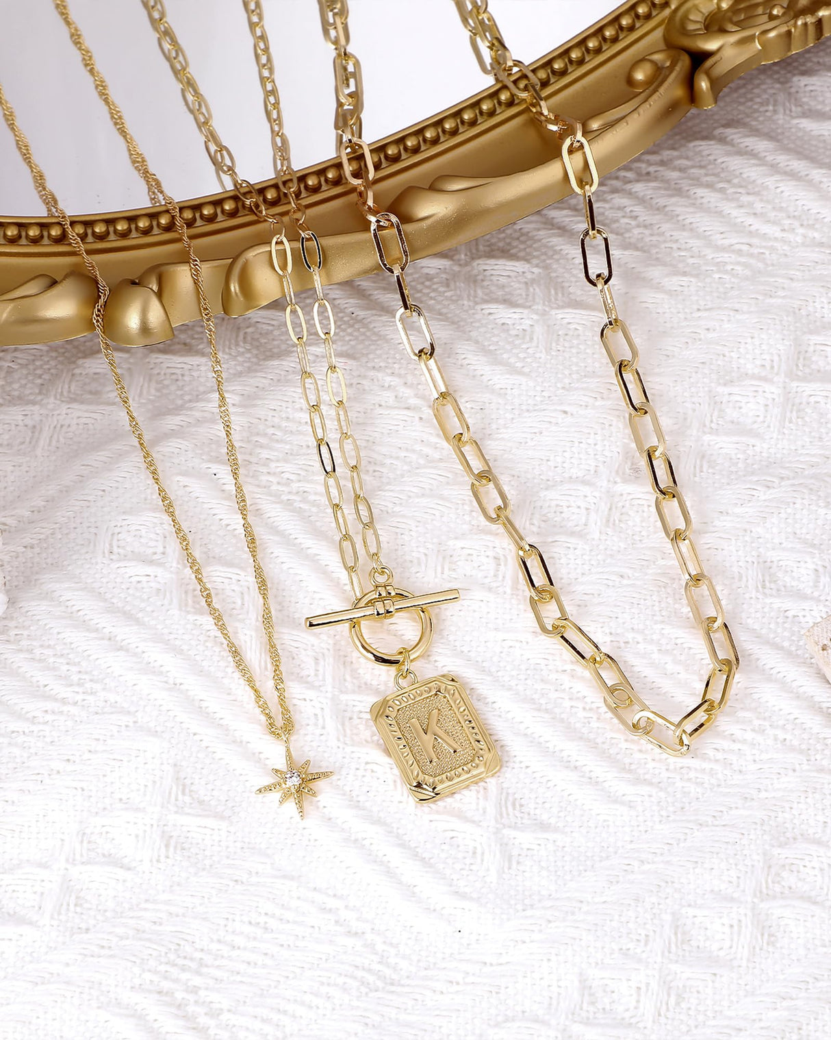 MJartoria Layered Initial Necklaces for Women Trendy, 14K Gold Plated Simple Star Choker Square Letter Pendant Necklace, Paperclip Chain Necklace, Gold Necklaces Jewelry Gifts (Gold, K)