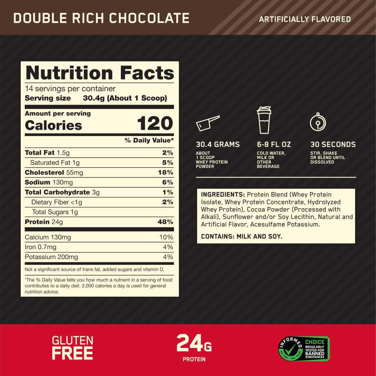 Optimum Nutrition Gold Standard 100% Whey Protein Powder, Double Rich Chocolate, 1 Pound (Pack of 1)